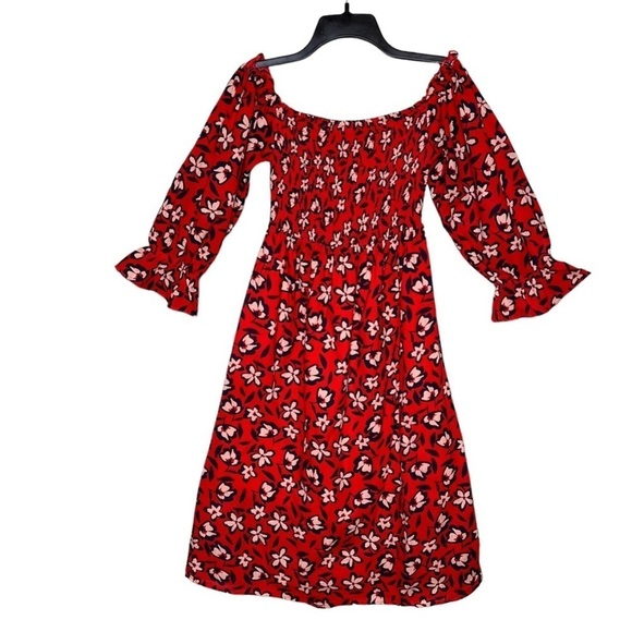 Who What Wear Smocked Flare Midi Dress - Picture 2 of 8